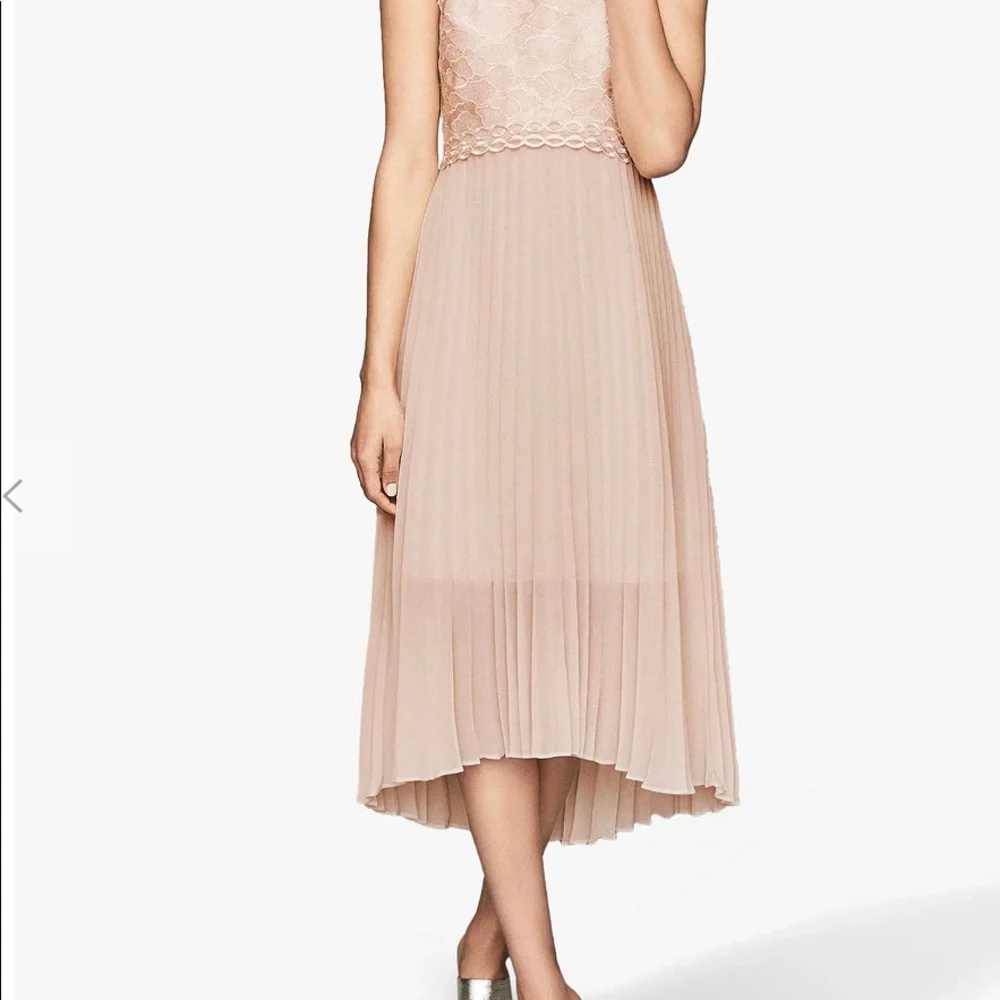 Reiss Aideen Lace Detail Pleated Midi Dress, Nude - Picture 1 of 6